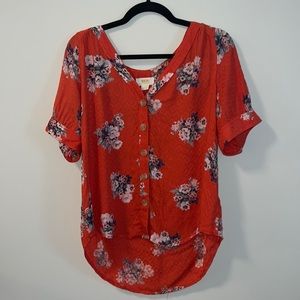 Maeve by Anthropologie red floral shirt, size 12